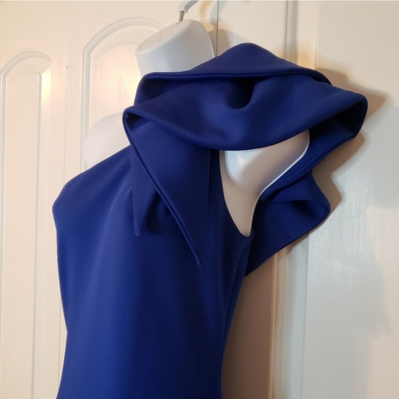 Betsy & Adam Cobalt Blue One-Shoulder Ruffled Scuba Gown Dress size 4 - Picture 9 of 16